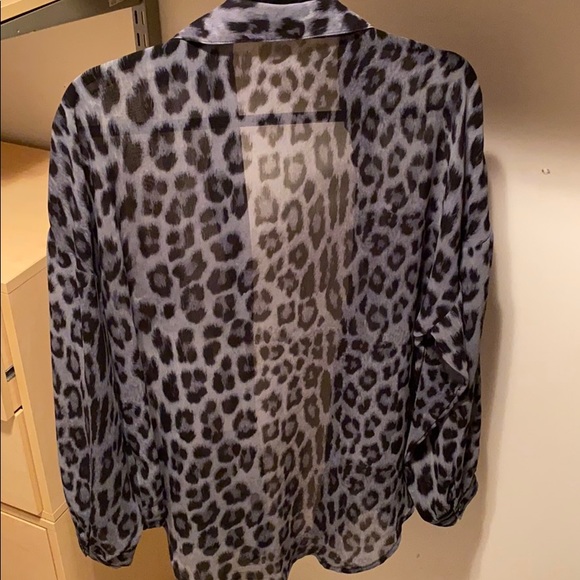 Blue leopard print silk button down - Picture 1 of 4